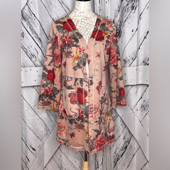 Solitaire x Anthropologie Faux Suede Open Front Floral Coat M - Picture 1 of 6